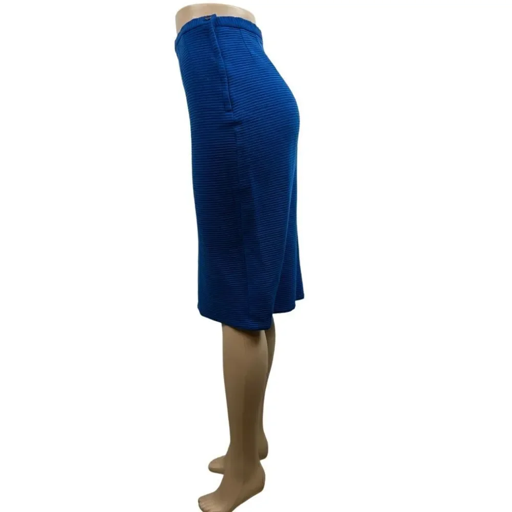 Vintage 80s Royal Blue Ribbed Pencil Wiggle Skirt Side Zipped